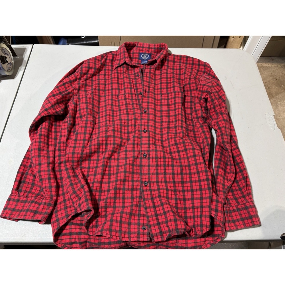 GAP Womens Button Up  Shirt Size L Long Sleeve Comfort Red  Plaid Soft‎ Casual